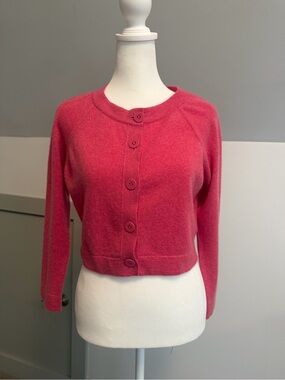 CHANEL Vintage 2014 Pink 100% Cashmere Cropped Cardigan 38 Extra Button